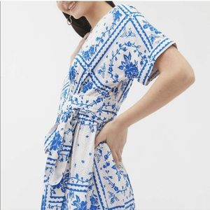 UO Blue and White Gabrielle Wrap Dress